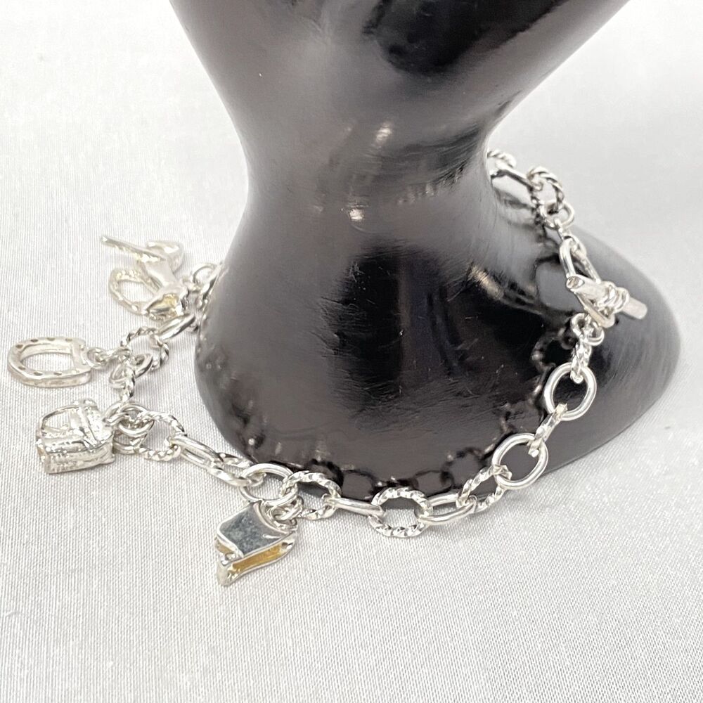 💎Equestrian Theme Bracelet Silver Tone Chain With Horse Riding Charms Toggle